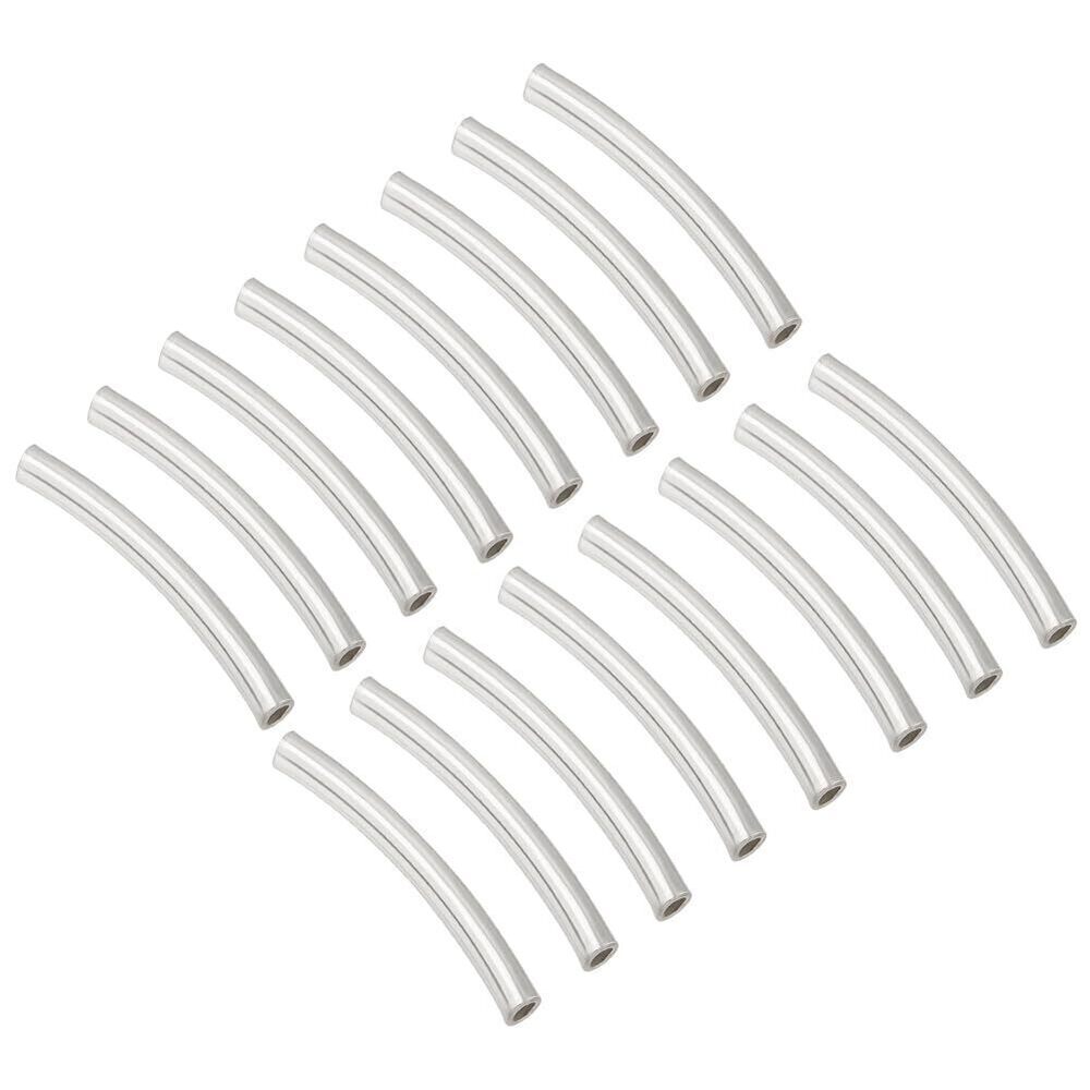 6471 30pcs 925 Sterling Silver Tube Beads 15mm Metal Curved Tube Bead Long